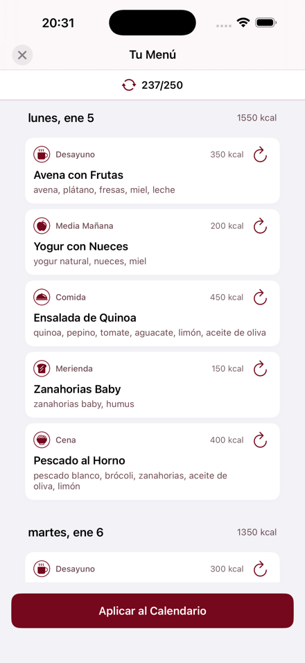 Vista previa del menú